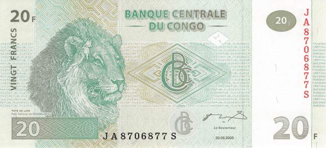 Kongo p.94A 20 Francs 2003